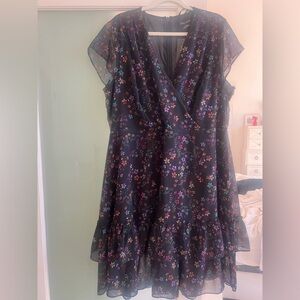 City Chic Black Floral Wrap-Style Mini Dress